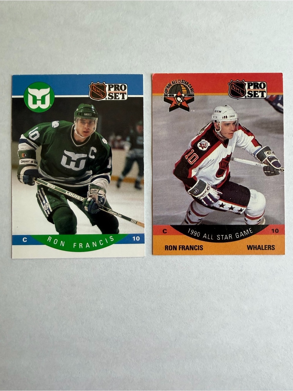 Ron Francis Hartford Whalers Hockey Trading Card and a 1990 All Star Game card